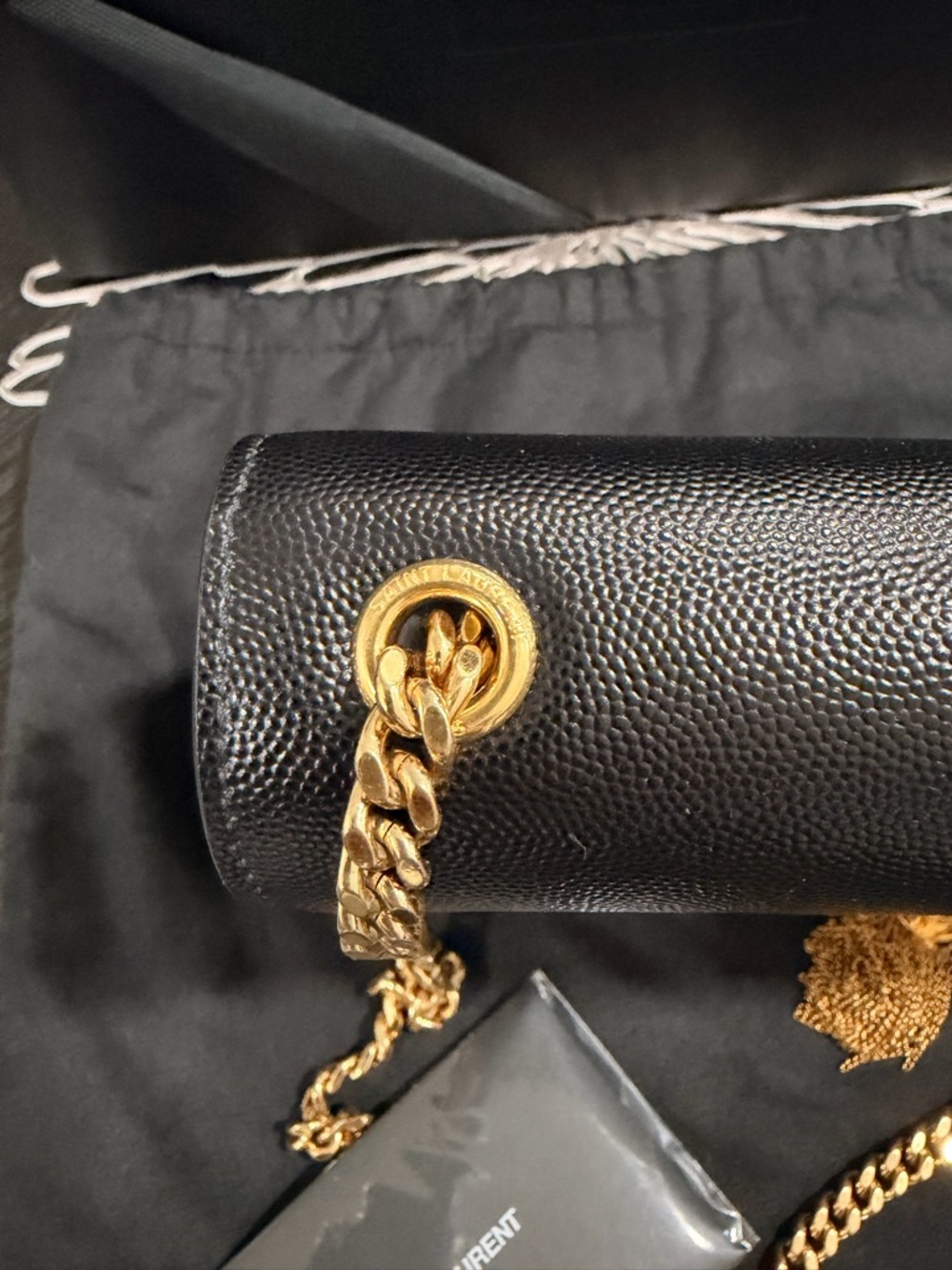 Saint Laurent Black Leather Monogram Crossbody with Gold Tassel Chain - Picture 4 of 8